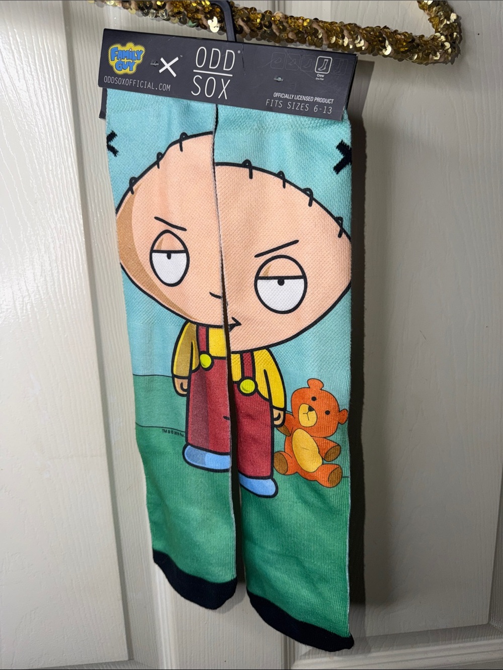 Odd Sox Stewie Griffin Cartoon Crew Socks - Aqua/Green/Pink